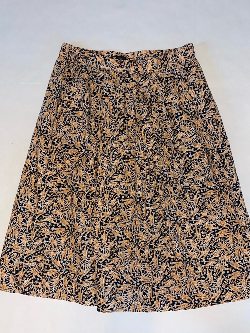 J. Crew x Drake's London Giraffe Print Pull-On Pleated Midi Skirt Size 8 G1413